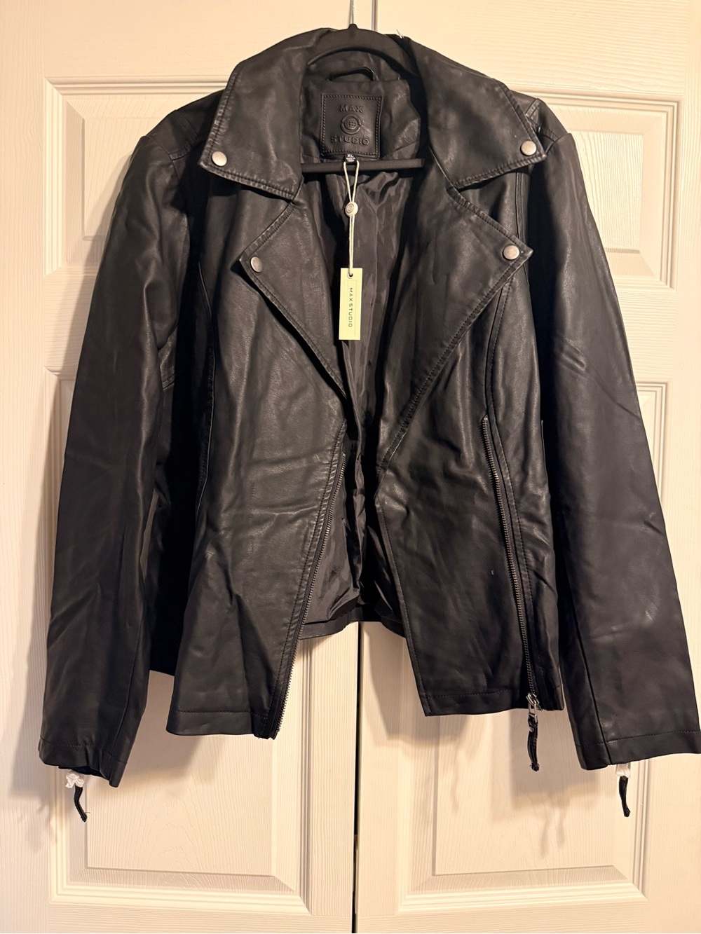 Max Studio Faux Black Leather Asymmetrical Moto Jacket